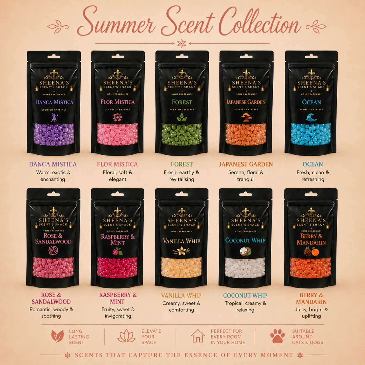 Summer Scent Collection, 10 x 60g bags of highly scented sizzlers