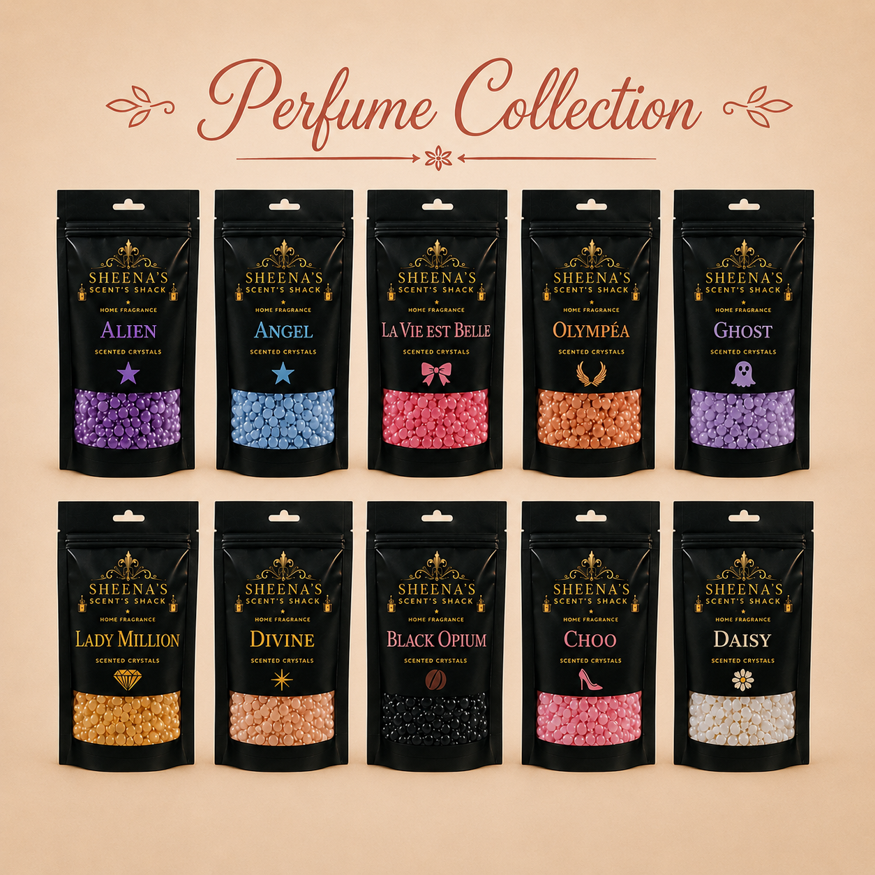 Perfume Collection, 10 x 60g bags of highly scented sizzlers