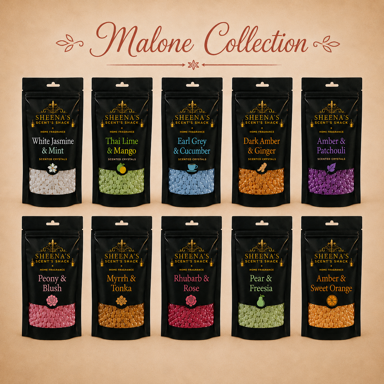 Malone Collection, 10 x 60g bags of highly scented sizzlers