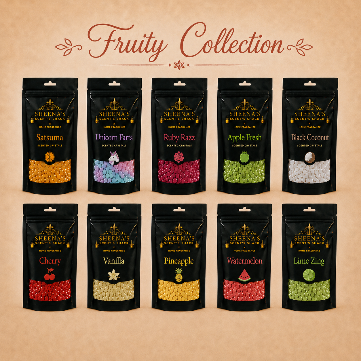 Fruity Collection, 10 x 60g bags of highly scented sizzlers